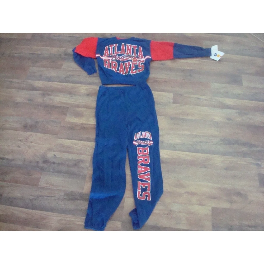 ATLANTA BRAVES YOUTH SZ 12 90S SWEATSUIT PAJAMAS  SHIRT  DEADSTOCK  VINTAGE‎ TT1